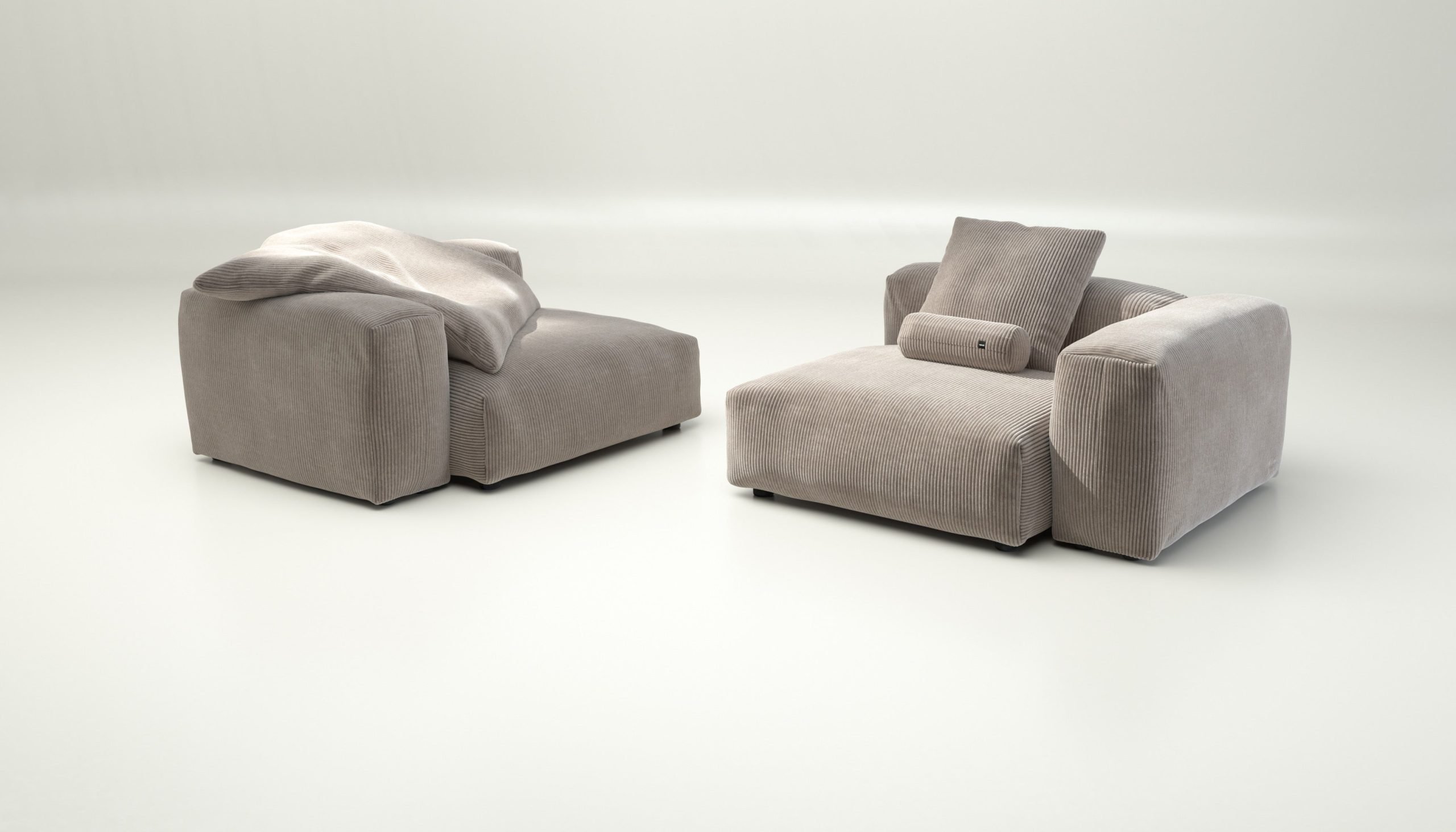 vetsak | Sofa Set 02 Large - cord velour - platinum | Modular Sofa | 3.5 Seater | Big Sofa