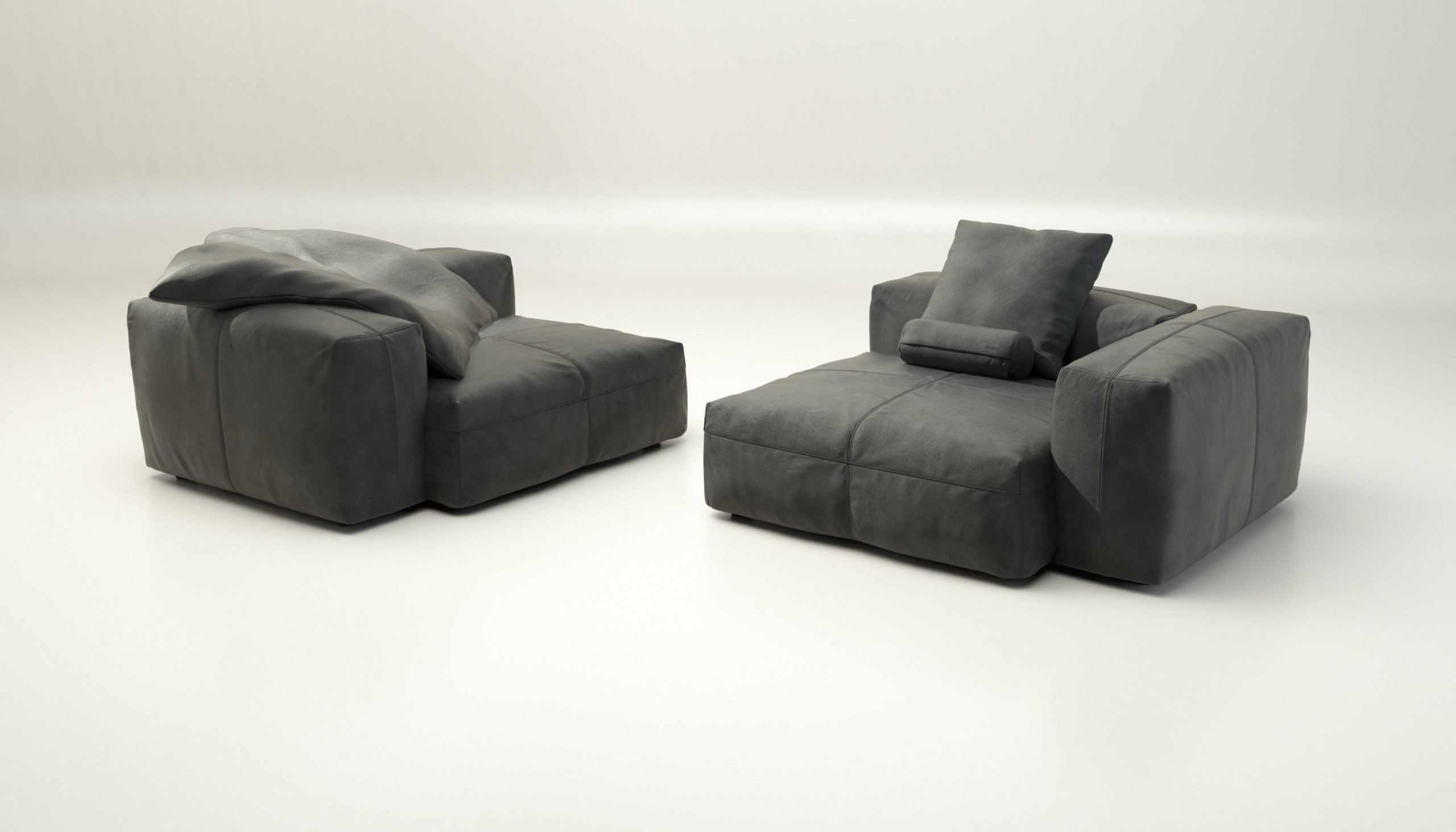 vetsak | Sofa Set 02 Large - leather - dark grey | Modular Sofa | 3.5 Seater | Big Sofa