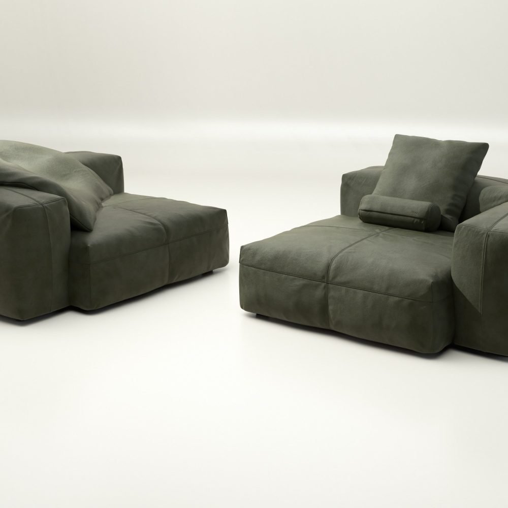 vetsak | Sofa Set 02 Large - leather - olive | Modular Sofa | 3.5 Seater | Big Sofa