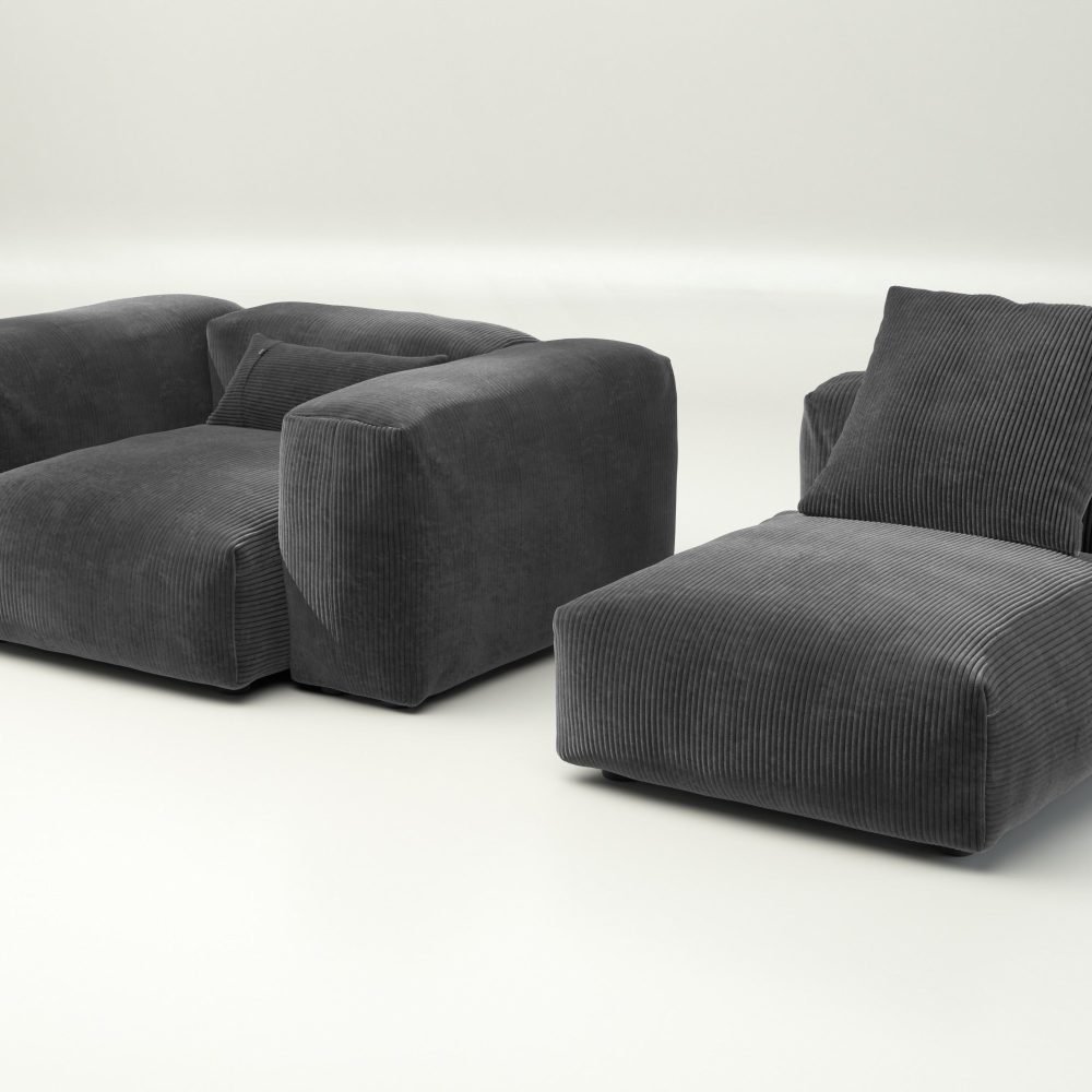 vetsak | Sofa Set 02 Medium - cord velour - dark grey | Modular Sofa | 2.5 Seater | Big Sofa