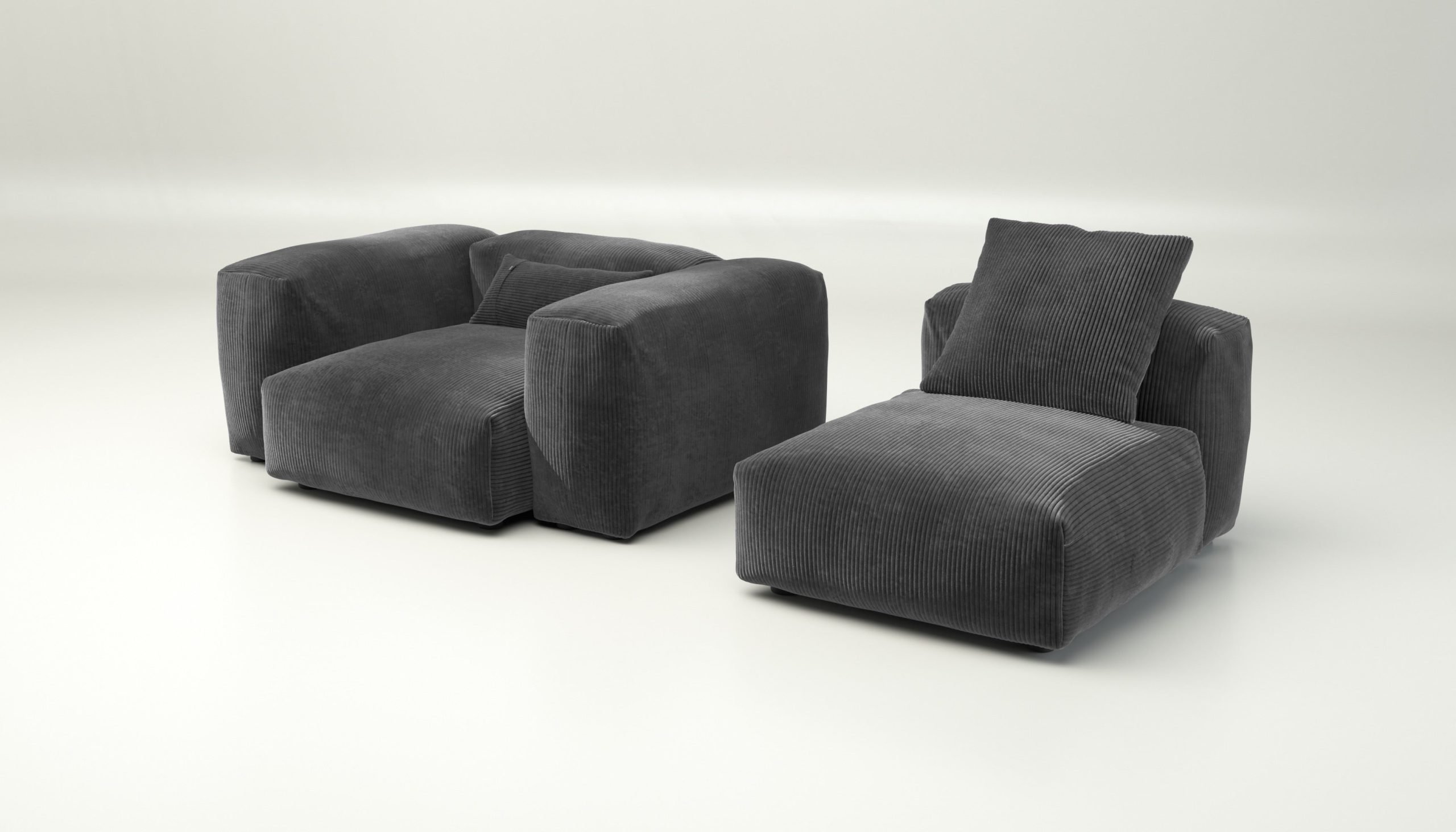 vetsak | Sofa Set 02 Medium - cord velour - dark grey | Modular Sofa | 2.5 Seater | Big Sofa