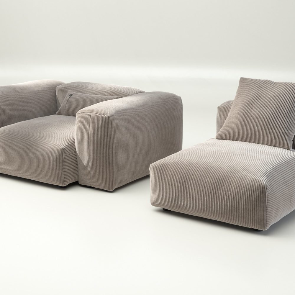 vetsak | Sofa Set 02 Medium - cord velour - platinum | Modular Sofa | 2.5 Seater | Big Sofa