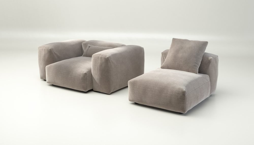 vetsak | Sofa Set 02 Medium - cord velour - platinum | Modular Sofa | 2.5 Seater | Big Sofa