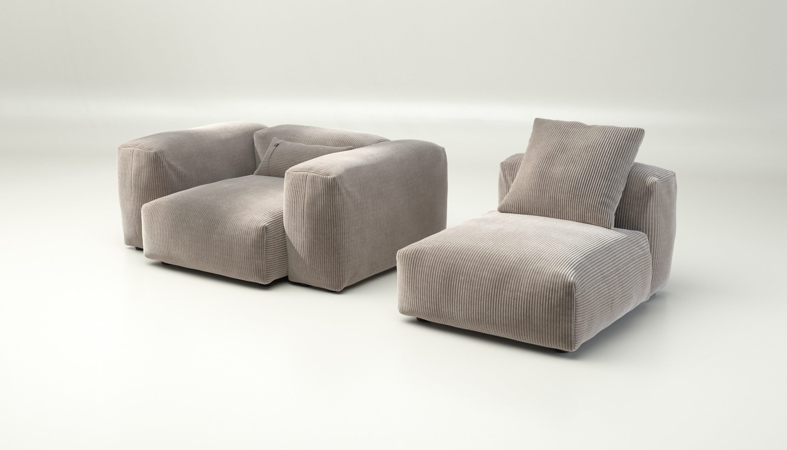vetsak | Sofa Set 02 Medium - cord velour - platinum | Modular Sofa | 2.5 Seater | Big Sofa