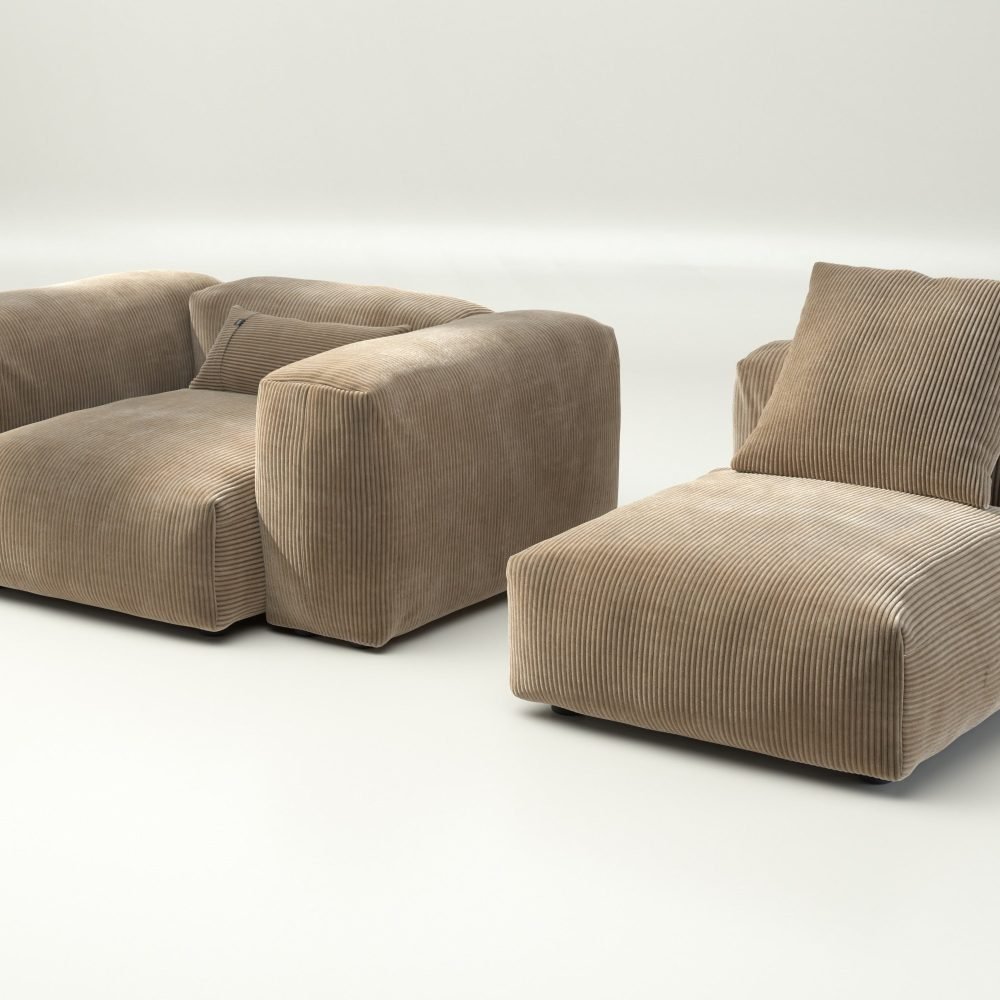 vetsak | Sofa Set 02 Medium - cord velour - sand | Modular Sofa | 2.5 Seater | Big Sofa
