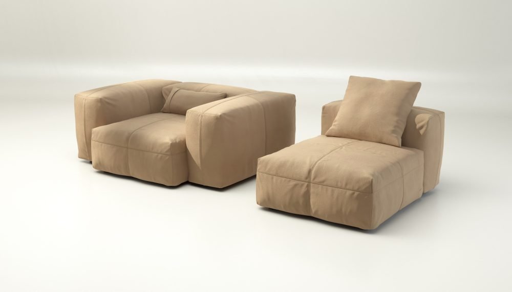 vetsak | Sofa Set 02 Medium - leather - beige | Modular Sofa | 2.5 Seater | Big Sofa