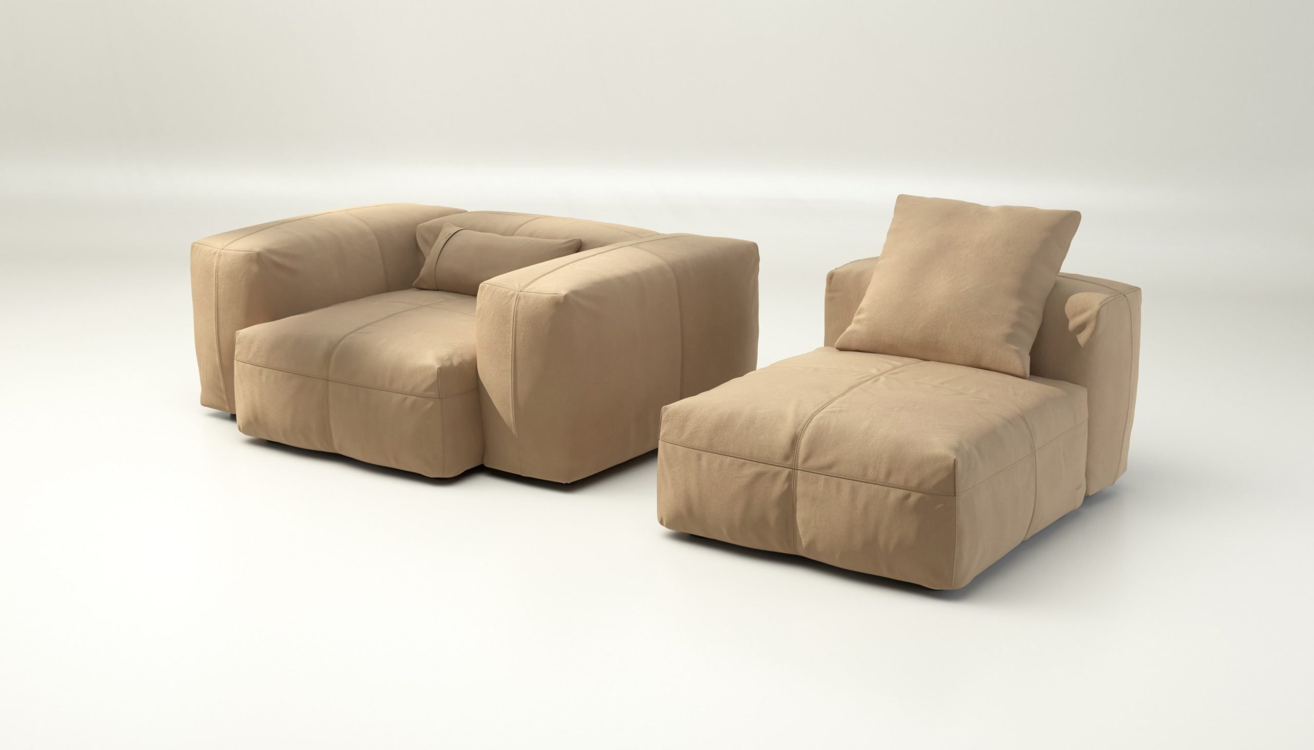 vetsak | Sofa Set 02 Medium - leather - beige | Modular Sofa | 2.5 Seater | Big Sofa