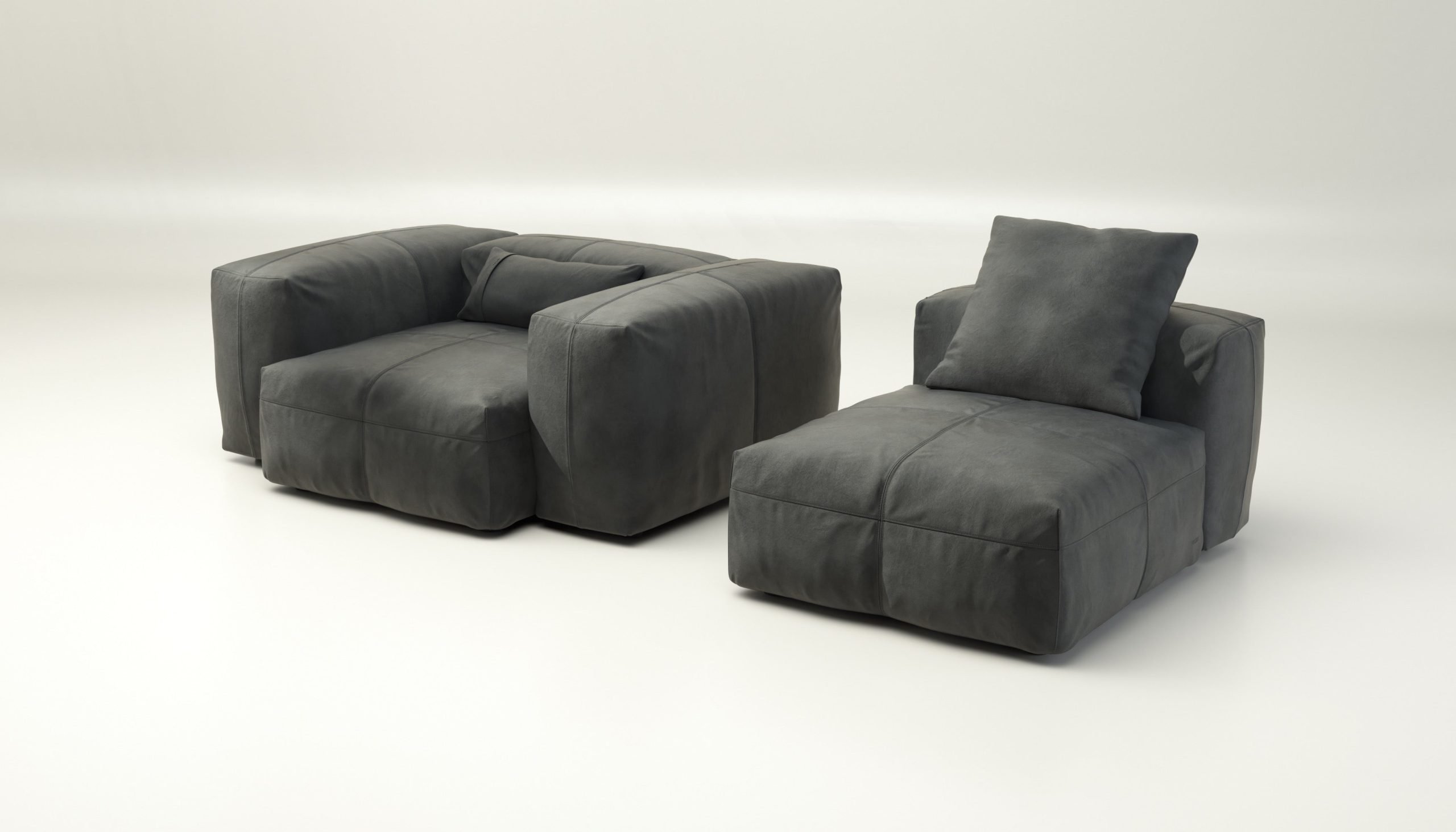 vetsak | Sofa Set 02 Medium - leather - dark grey | Modular Sofa | 2.5 Seater | Big Sofa