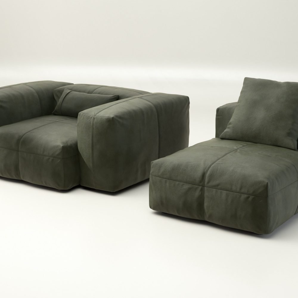 vetsak | Sofa Set 02 Medium - leather - olive | Modular Sofa | 2.5 Seater | Big Sofa