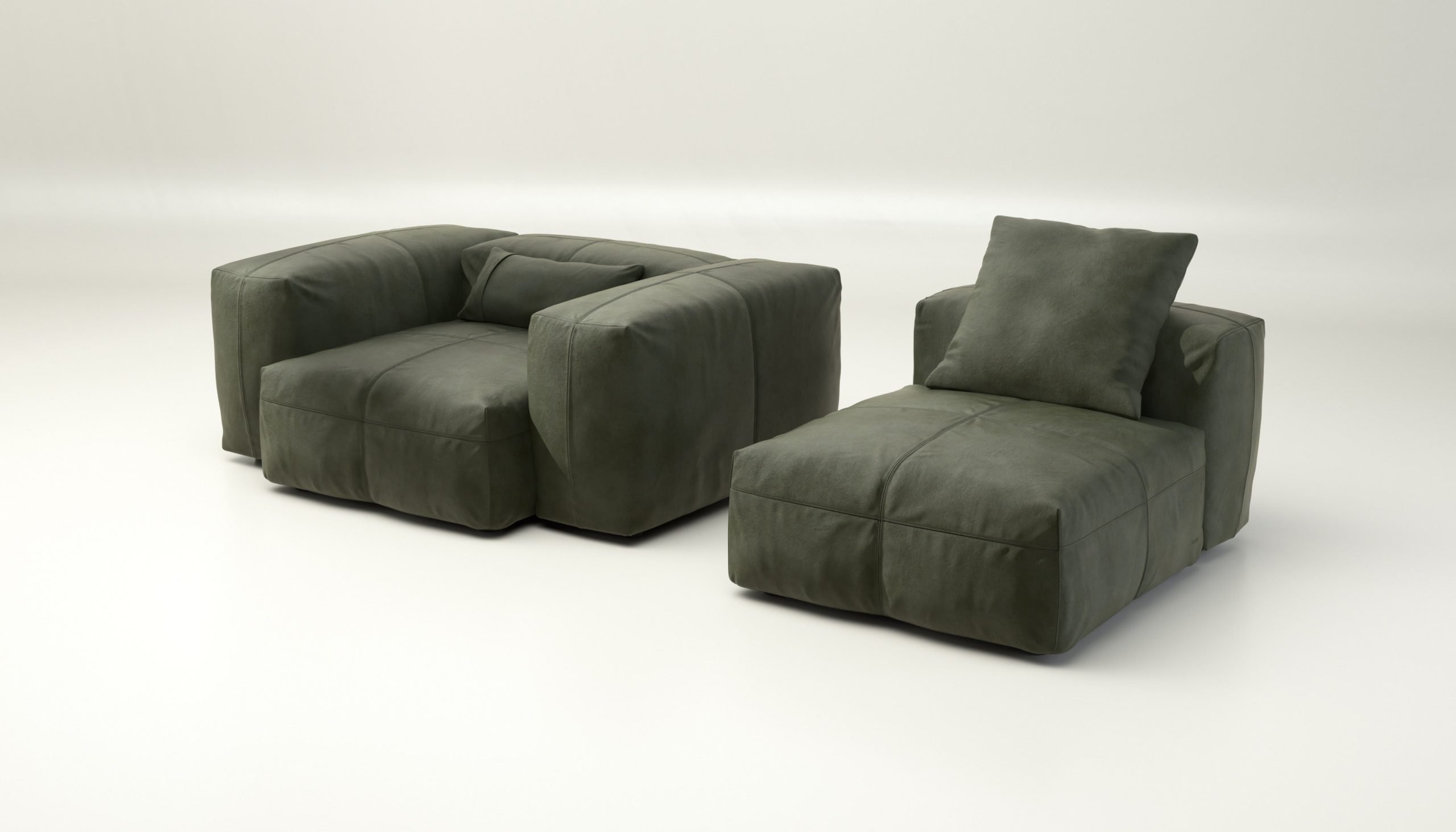 vetsak | Sofa Set 02 Medium - leather - olive | Modular Sofa | 2.5 Seater | Big Sofa