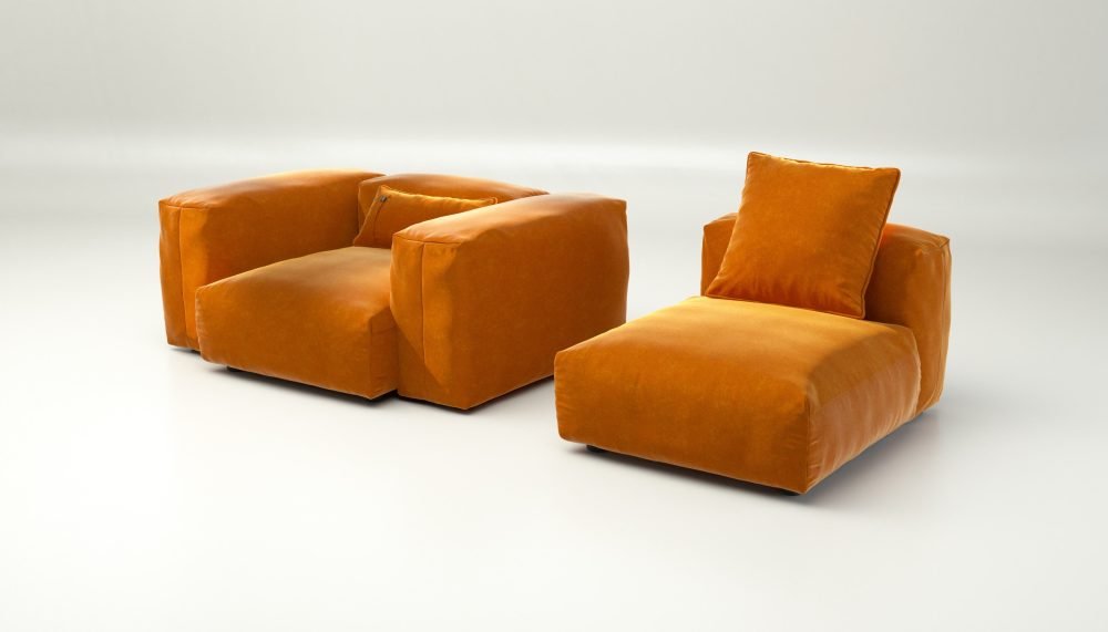 vetsak | Sofa Set 02 Medium - suave - orange blaze | Modular Sofa | 2.5 Seater | Big Sofa