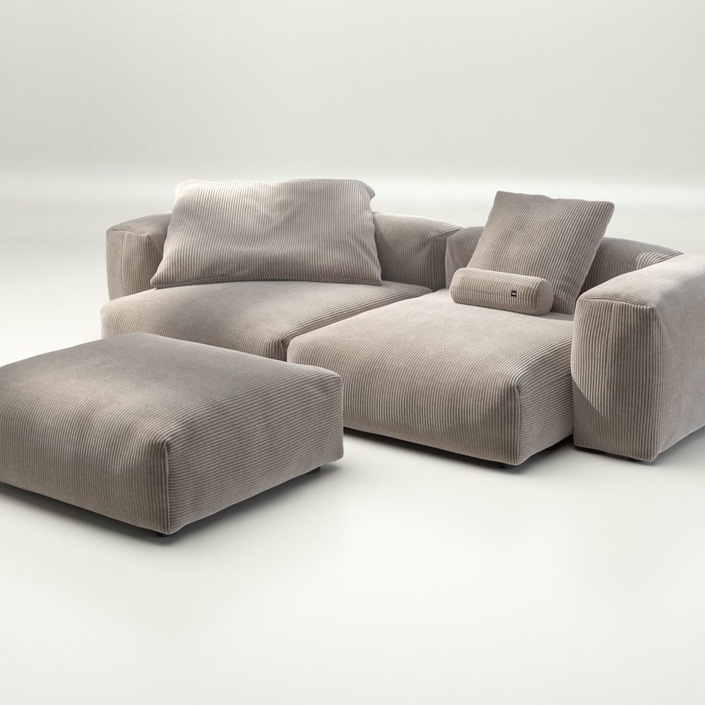 vetsak | Sofa Set 03 - cord velour - platinum | Modular Sofa | 3.5 Seater | Big Sofa | Corner Sofa