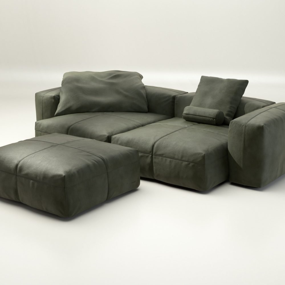 vetsak | Sofa Set 03 - leather - olive | Modular Sofa | 3.5 Seater | Big Sofa | Corner Sofa