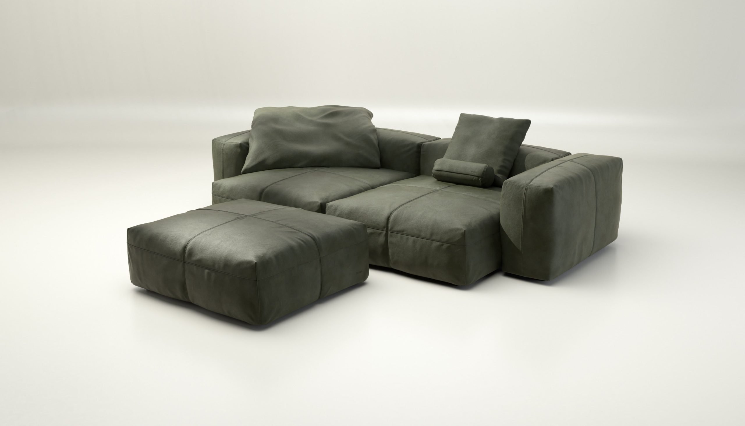 vetsak | Sofa Set 03 - leather - olive | Modular Sofa | 3.5 Seater | Big Sofa | Corner Sofa