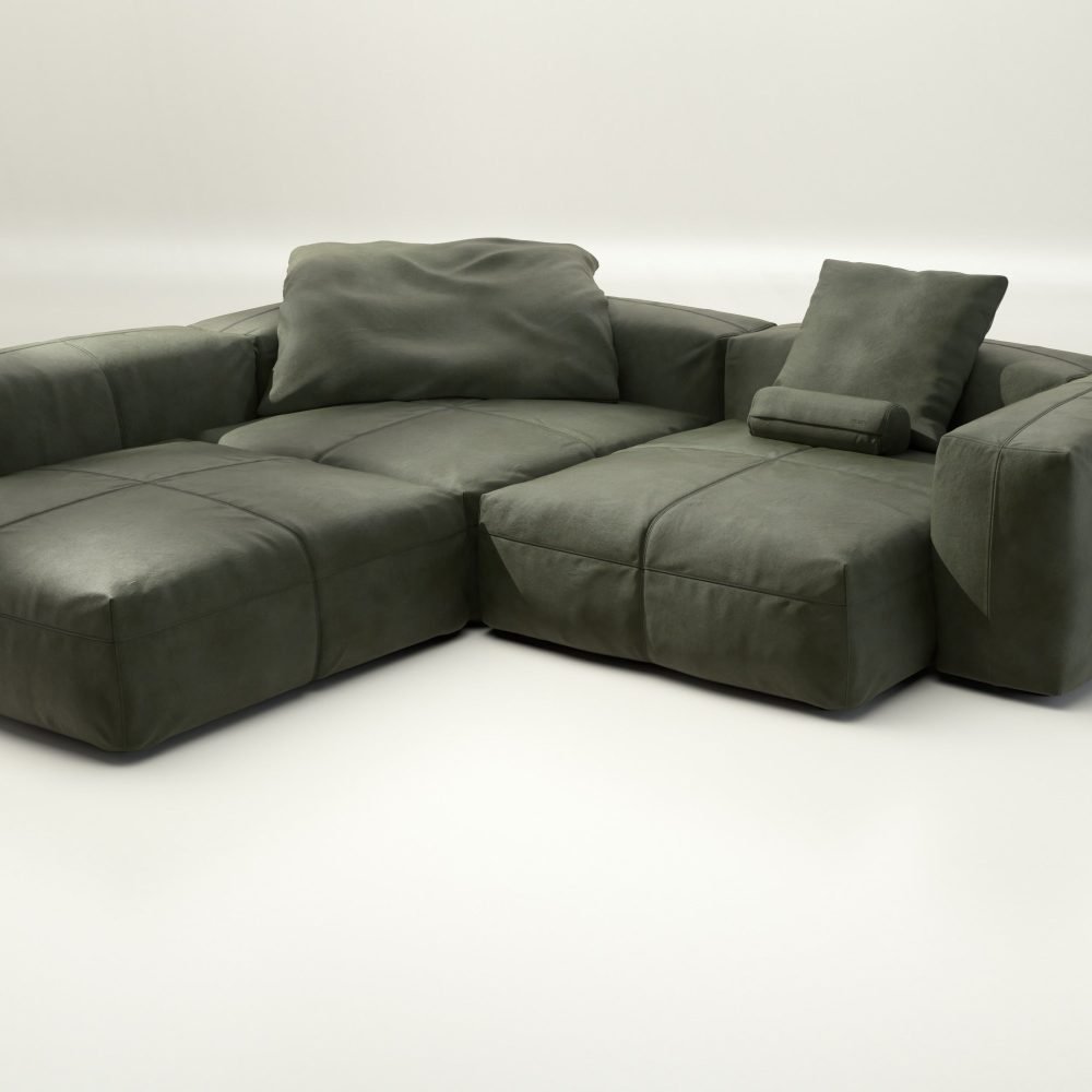 vetsak | Sofa Set 05 - leather - olive | Modular Sofa | 5 Seater | Big Sofa | Corner Sofa