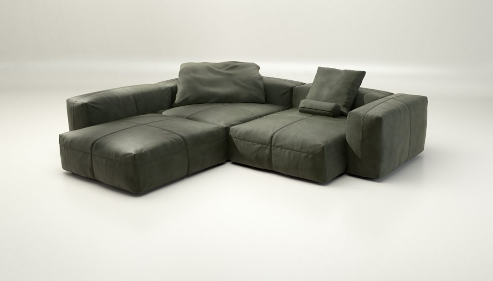 vetsak | Sofa Set 05 - leather - olive | Modular Sofa | 5 Seater | Big Sofa | Corner Sofa