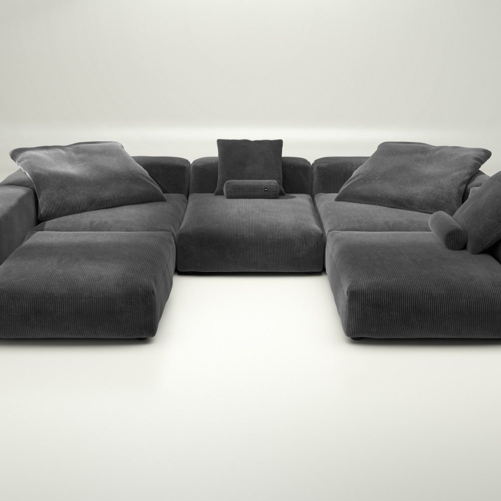 vetsak | Sofa Set 06 - cord velour - dark grey | Modular Sofa | 6.5 Seater | Big Sofa | U-Shape | Corner Sofa