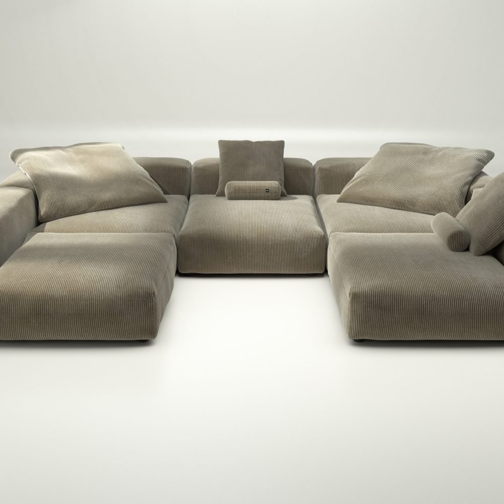 vetsak | Sofa Set 06 - cord velour - khaki | Modular Sofa | 6.5 Seater | Big Sofa | U-Shape | Corner Sofa