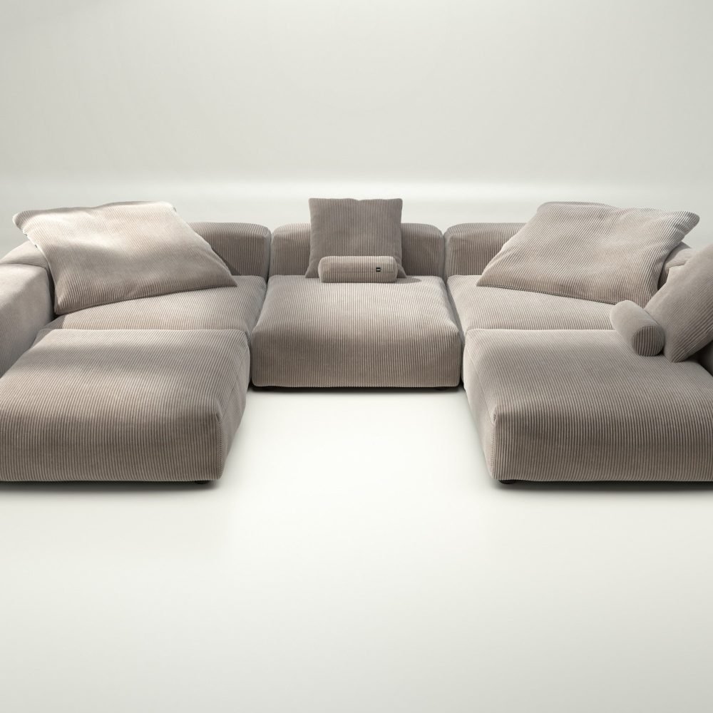 vetsak | Sofa Set 06 - cord velour - platinum | Modular Sofa | 6.5 Seater | Big Sofa | U-Shape | Corner Sofa