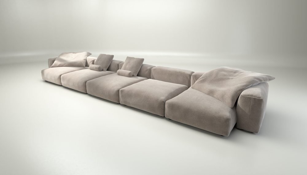 vetsak | Sofa Set 06 - cord velour - platinum | Modular Sofa | 6.5 Seater | Big Sofa | U-Shape | Corner Sofa