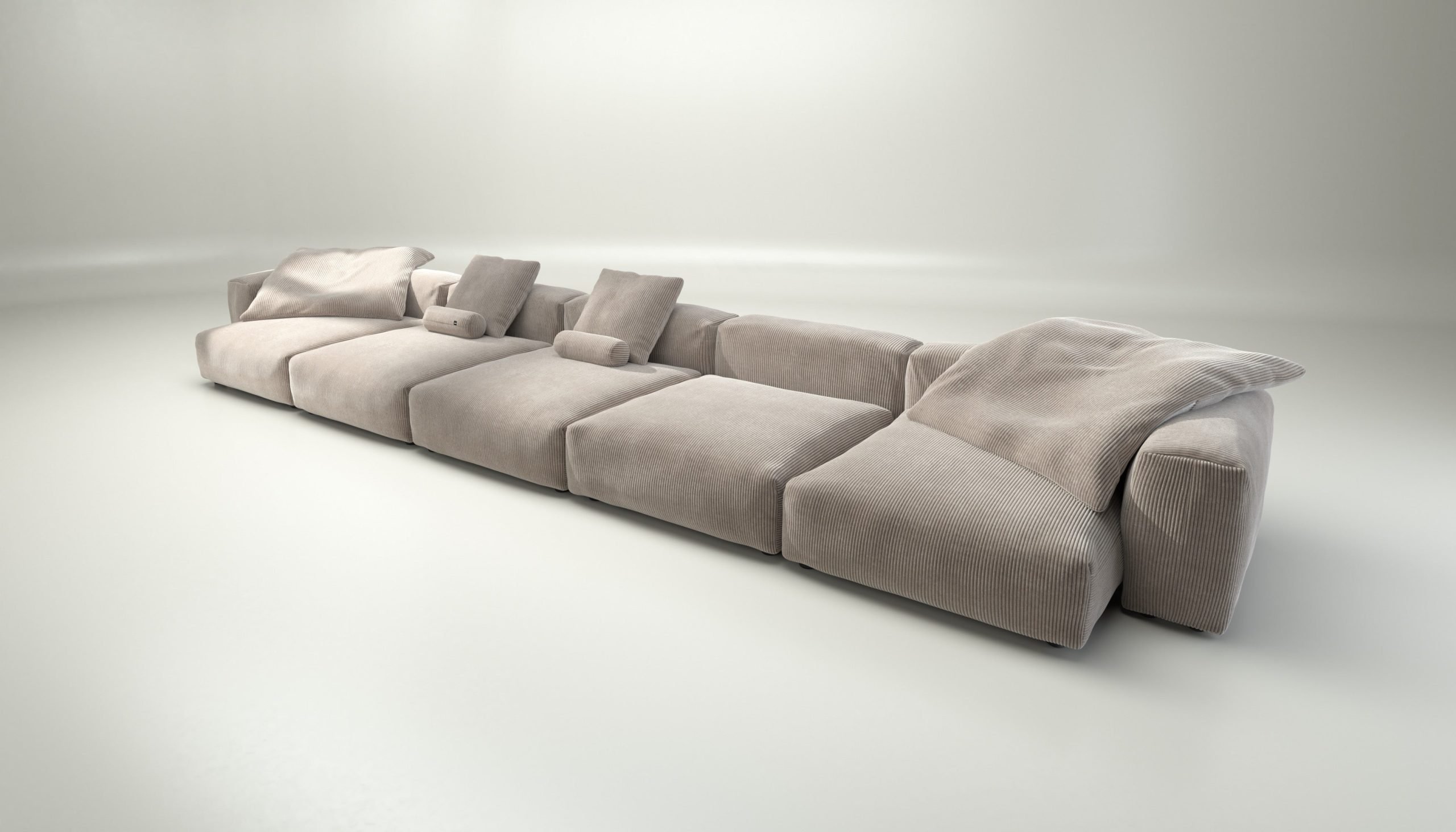 vetsak | Sofa Set 06 - cord velour - platinum | Modular Sofa | 6.5 Seater | Big Sofa | U-Shape | Corner Sofa