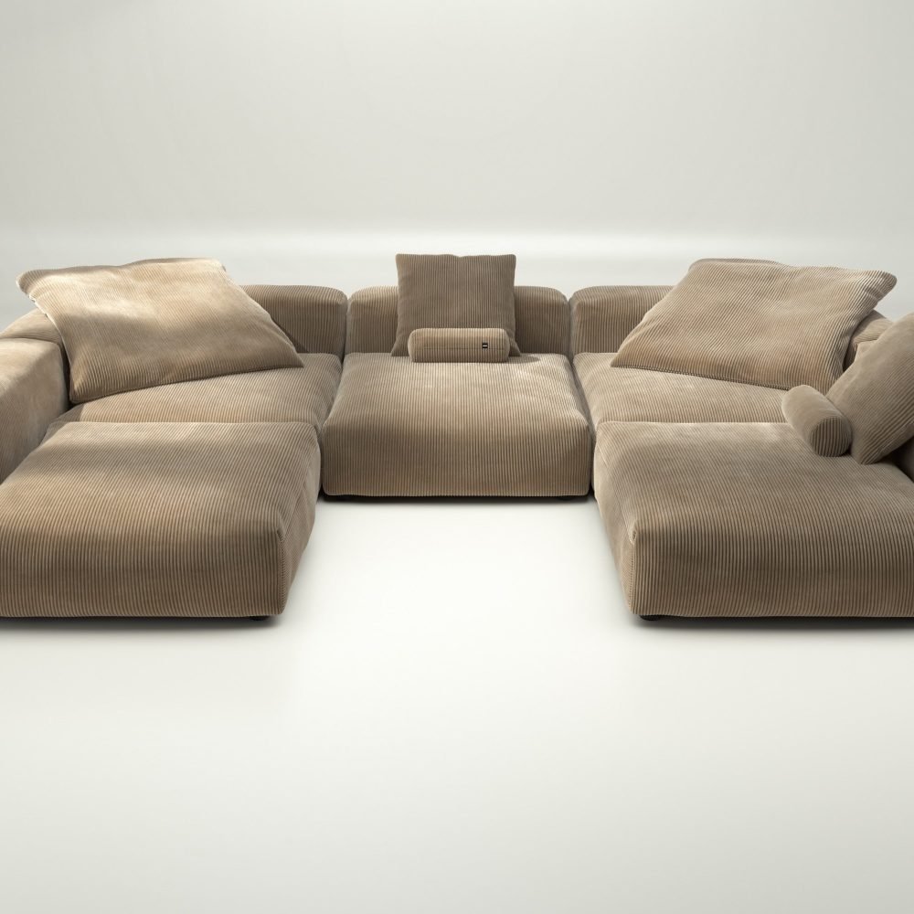 vetsak | Sofa Set 06 - cord velour - sand | Modular Sofa | 6.5 Seater | Big Sofa | U-Shape | Corner Sofa