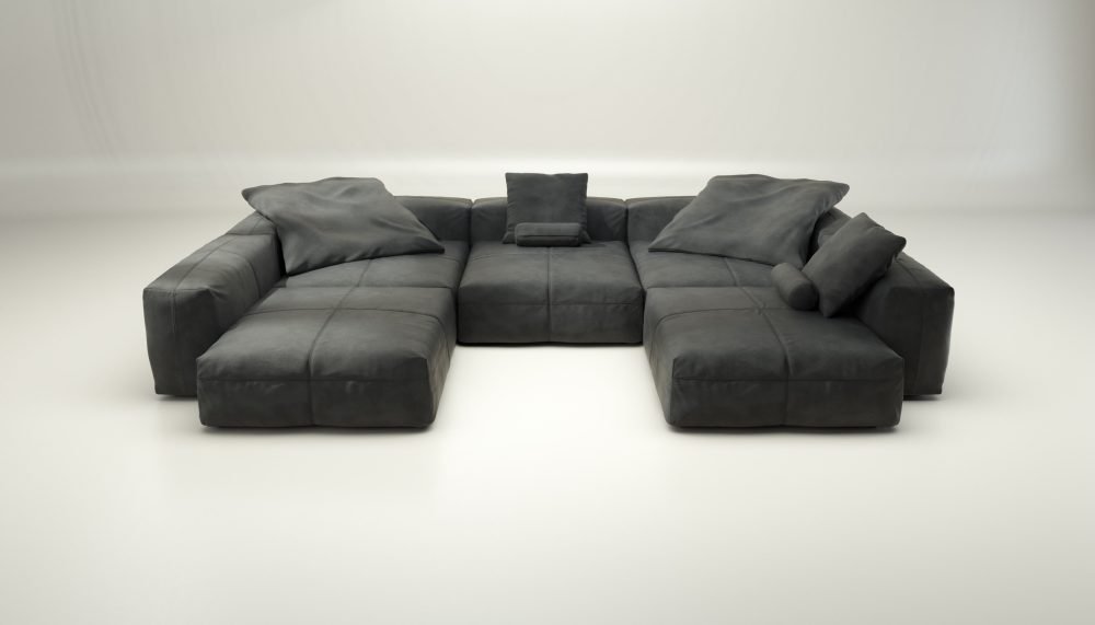 vetsak | Sofa Set 06 - leather - dark grey | Modular Sofa | 6.5 Seater | Big Sofa | U-Shape | Corner Sofa