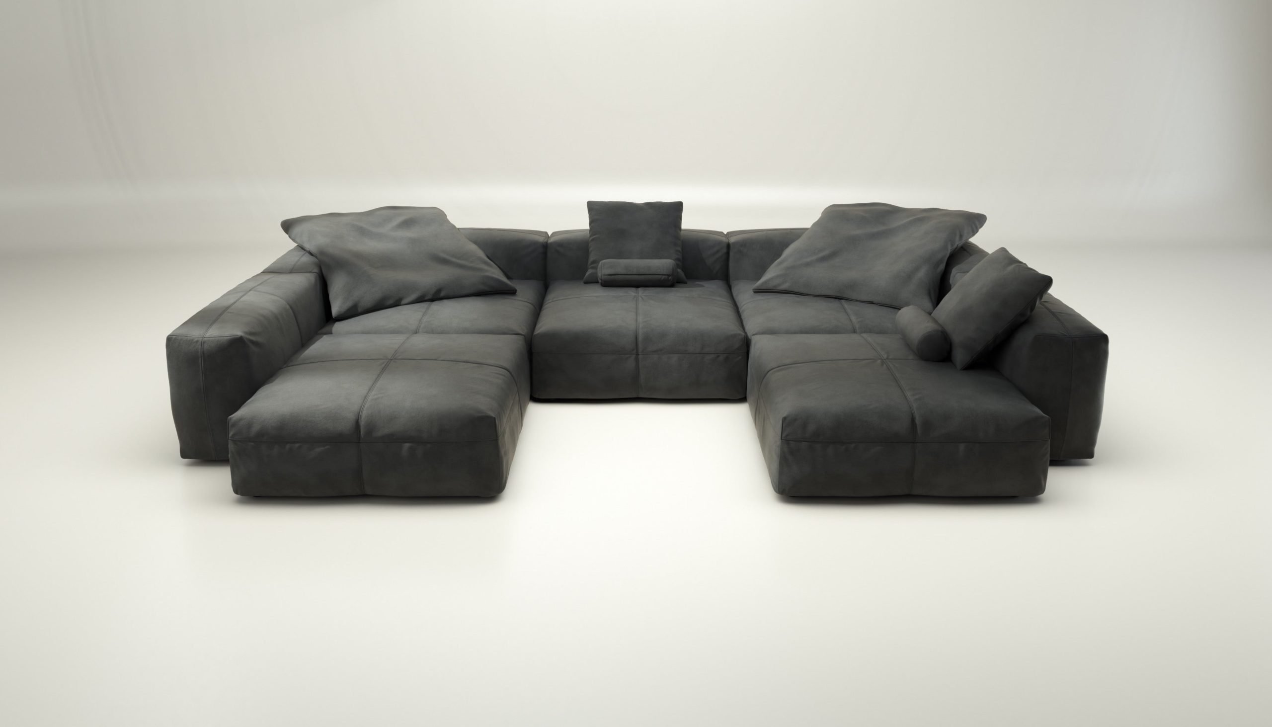 vetsak | Sofa Set 06 - leather - dark grey | Modular Sofa | 6.5 Seater | Big Sofa | U-Shape | Corner Sofa