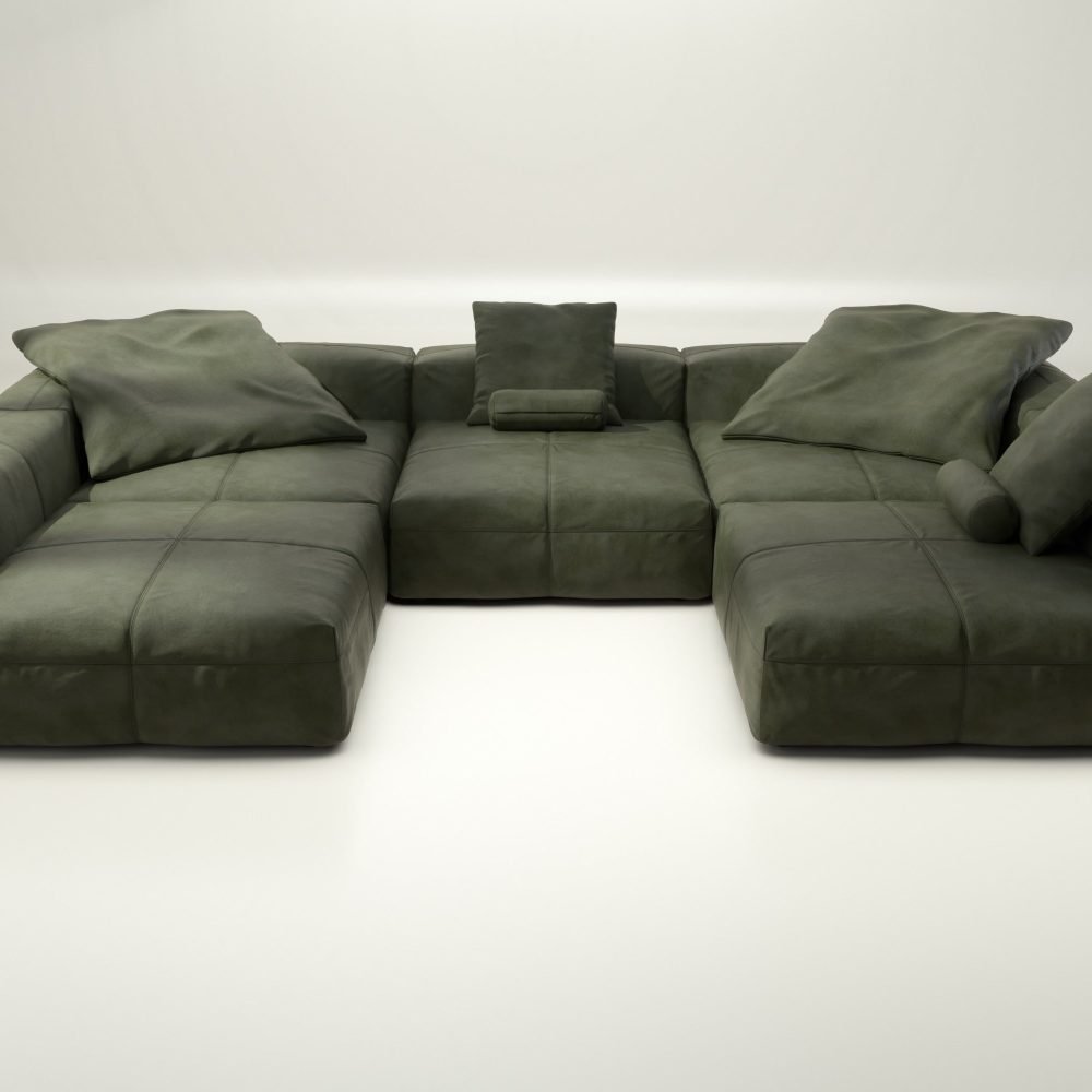 vetsak | Sofa Set 06 - leather - olive | Modular Sofa | 6.5 Seater | Big Sofa | U-Shape | Corner Sofa
