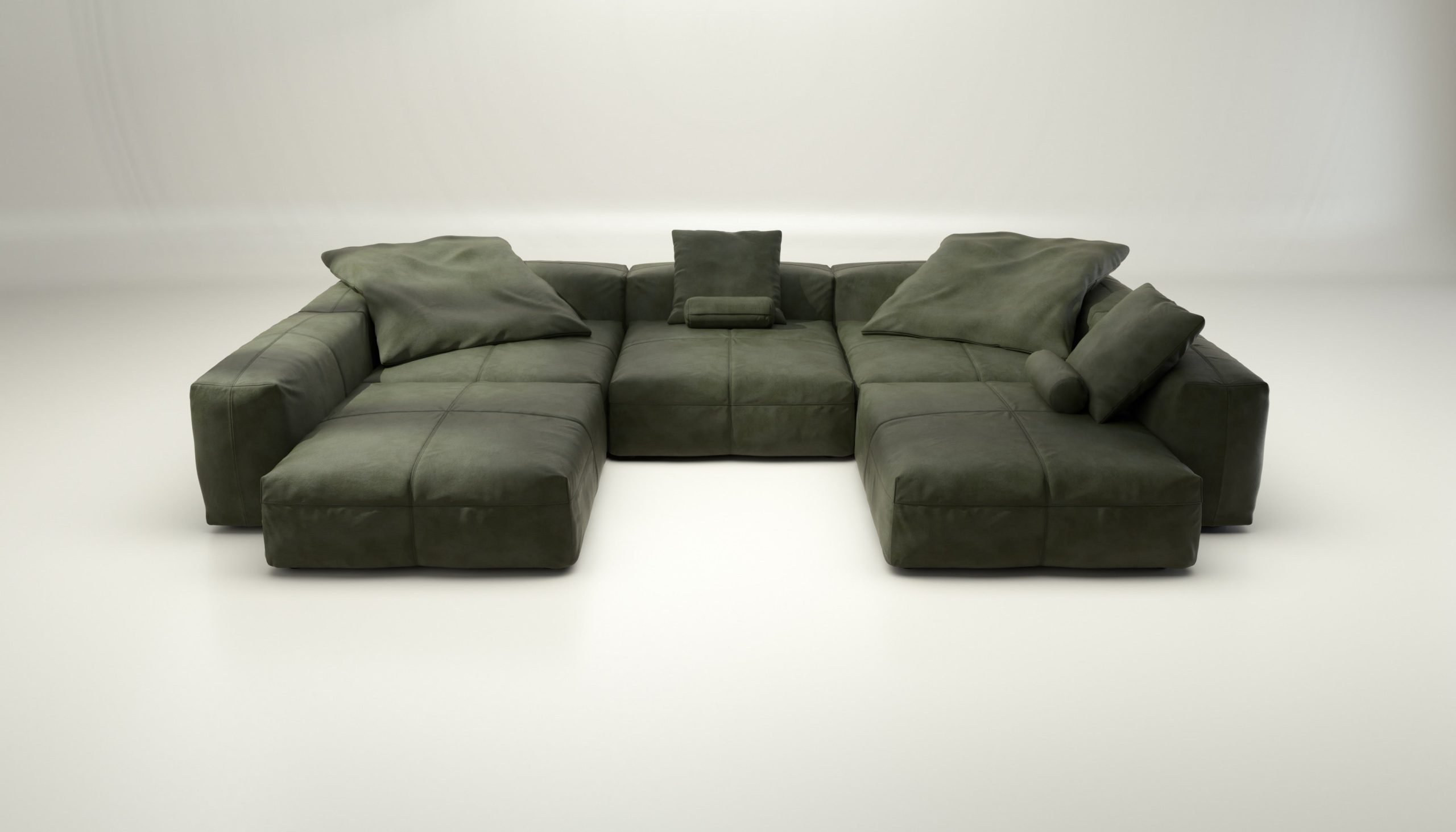 vetsak | Sofa Set 06 - leather - olive | Modular Sofa | 6.5 Seater | Big Sofa | U-Shape | Corner Sofa