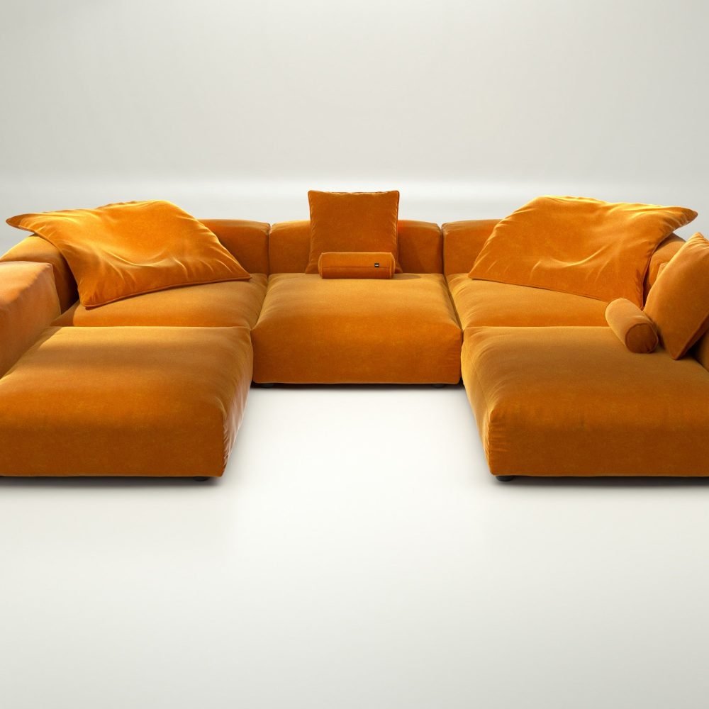 vetsak | Sofa Set 06 - suave - orange blaze | Modular Sofa | 6.5 Seater | Big Sofa | U-Shape | Corner Sofa