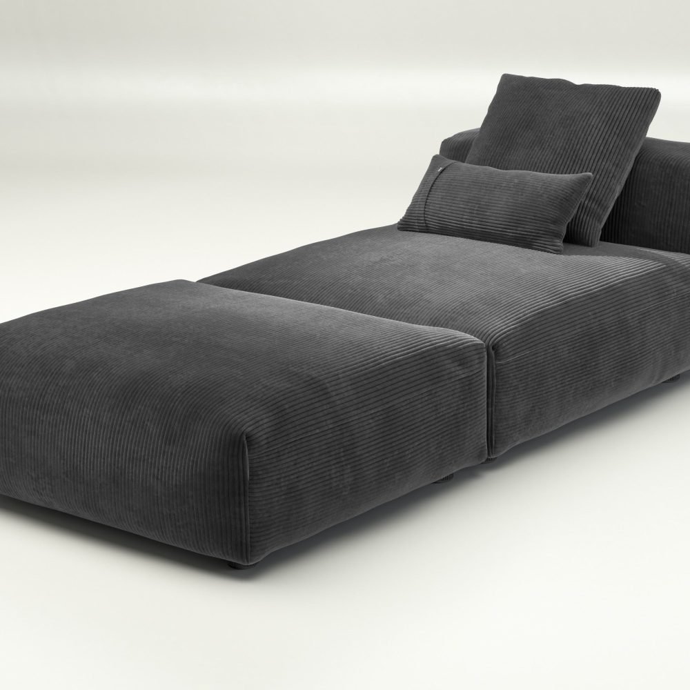vetsak | Sofa Set 07 - Sun Lounger - cord velour - dark grey | Modular Sofa | 2 Seater | Daybed | Chaiselounge