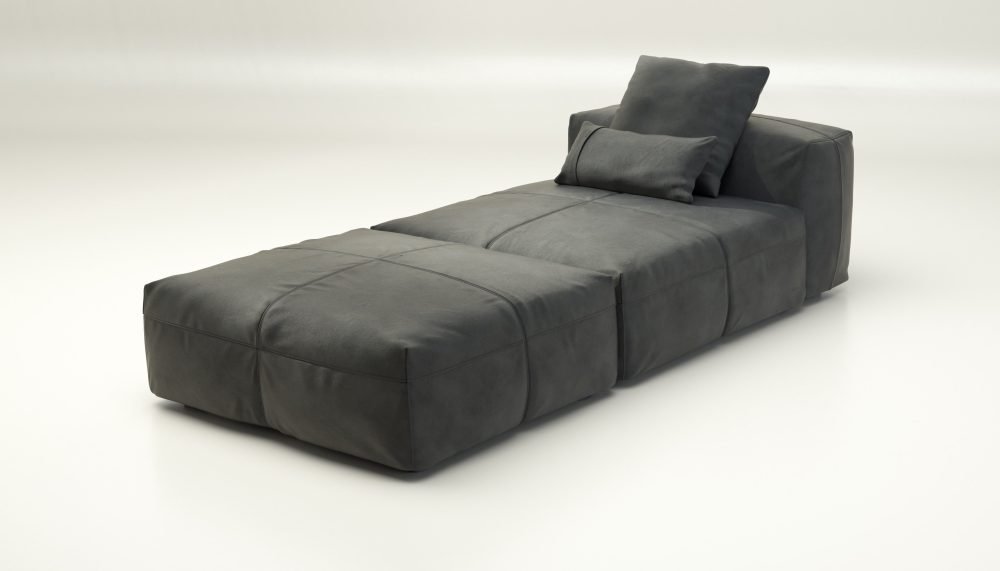 vetsak | Sofa Set 07 - Sun Lounger - leather - dark grey | Modular Sofa | 2 Seater | Daybed | Chaiselounge