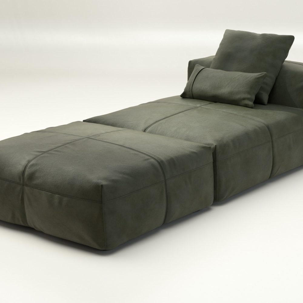 vetsak | Sofa Set 07 - Sun Lounger - leather - olive | Modular Sofa | 2 Seater | Daybed | Chaiselounge