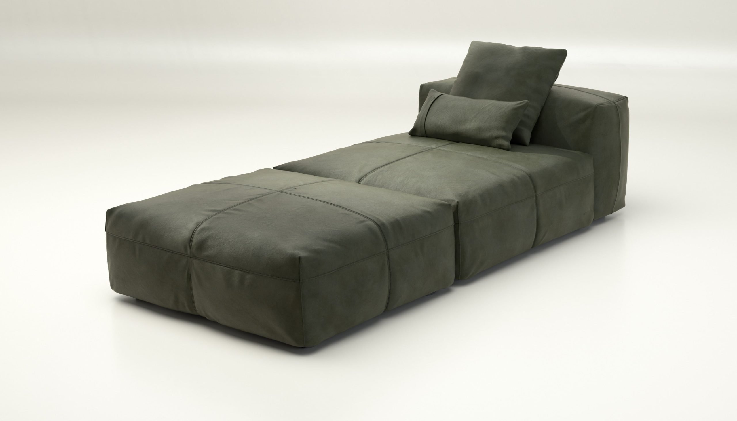 vetsak | Sofa Set 07 - Sun Lounger - leather - olive | Modular Sofa | 2 Seater | Daybed | Chaiselounge