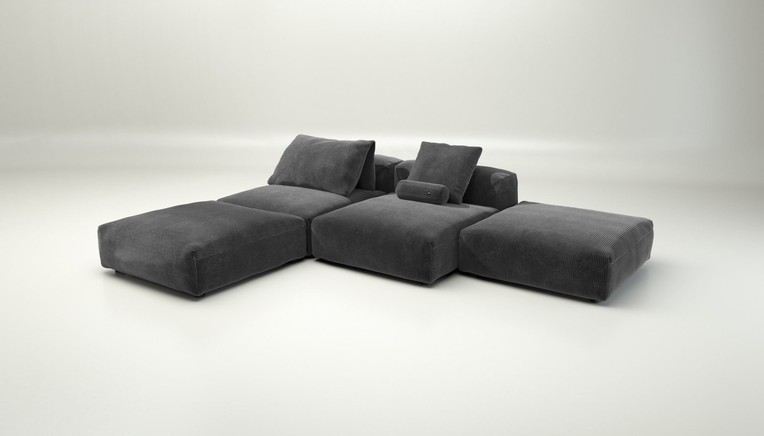 vetsak | Sofa Set 08 - Daybed - cord velour - dark grey | Modular Sofa | 6 Seater | Outdoor Island | Double lounger