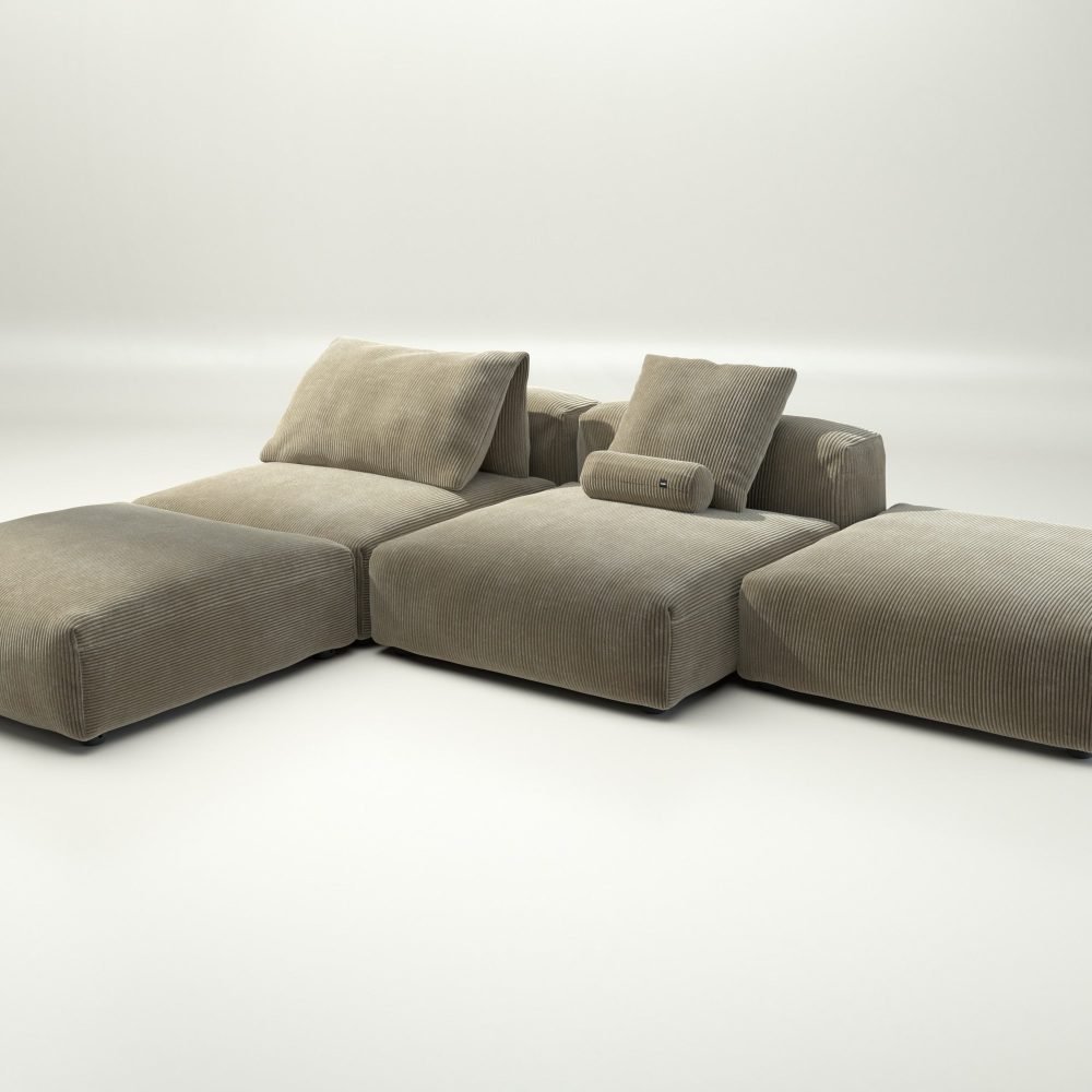 vetsak | Sofa Set 08 - Daybed - cord velour - khaki | Modular Sofa | 6 Seater | Outdoor Island | Double lounger