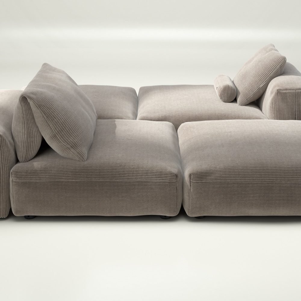 vetsak | Sofa Set 08 - Daybed - cord velour - platinum | Modular Sofa | 6 Seater | Outdoor Island | Double lounger
