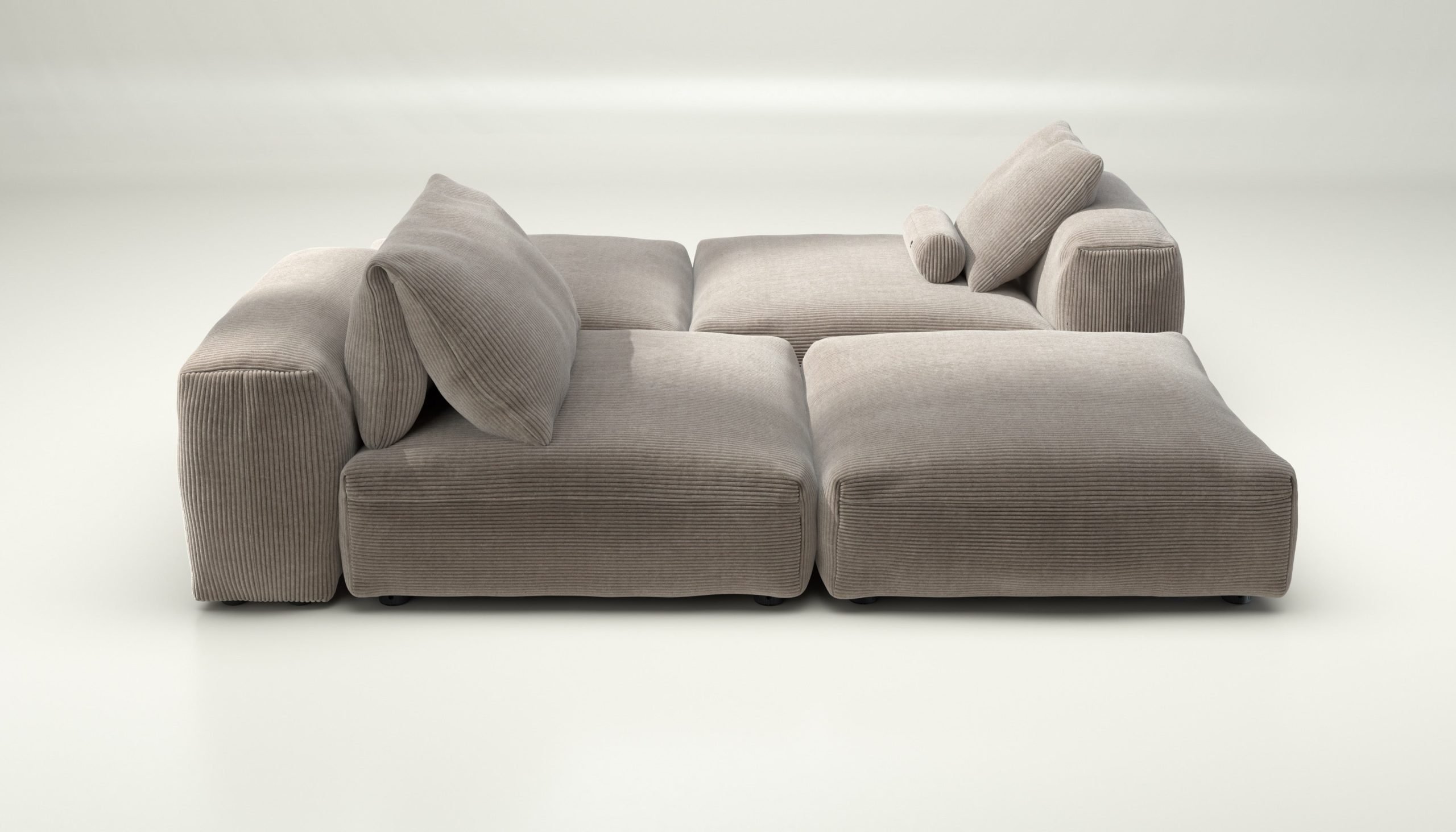 vetsak | Sofa Set 08 - Daybed - cord velour - platinum | Modular Sofa | 6 Seater | Outdoor Island | Double lounger