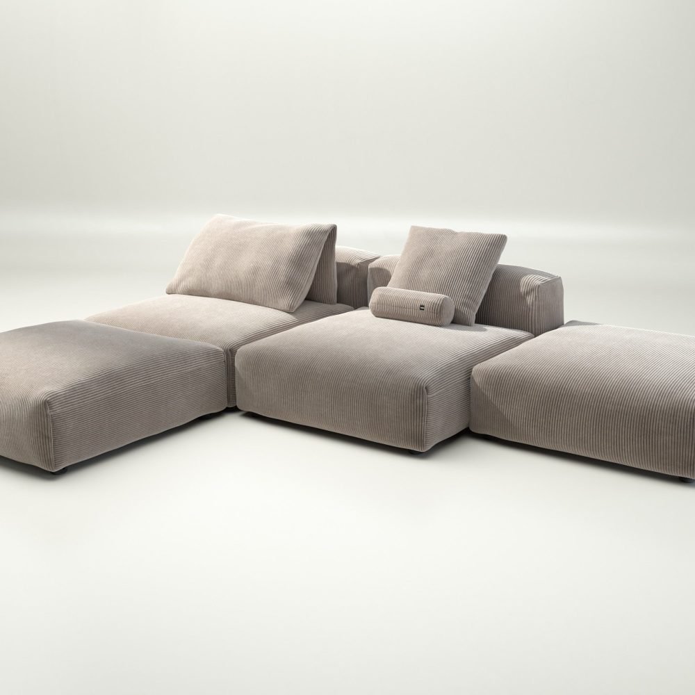 vetsak | Sofa Set 08 - Daybed - cord velour - platinum | Modular Sofa | 6 Seater | Outdoor Island | Double lounger