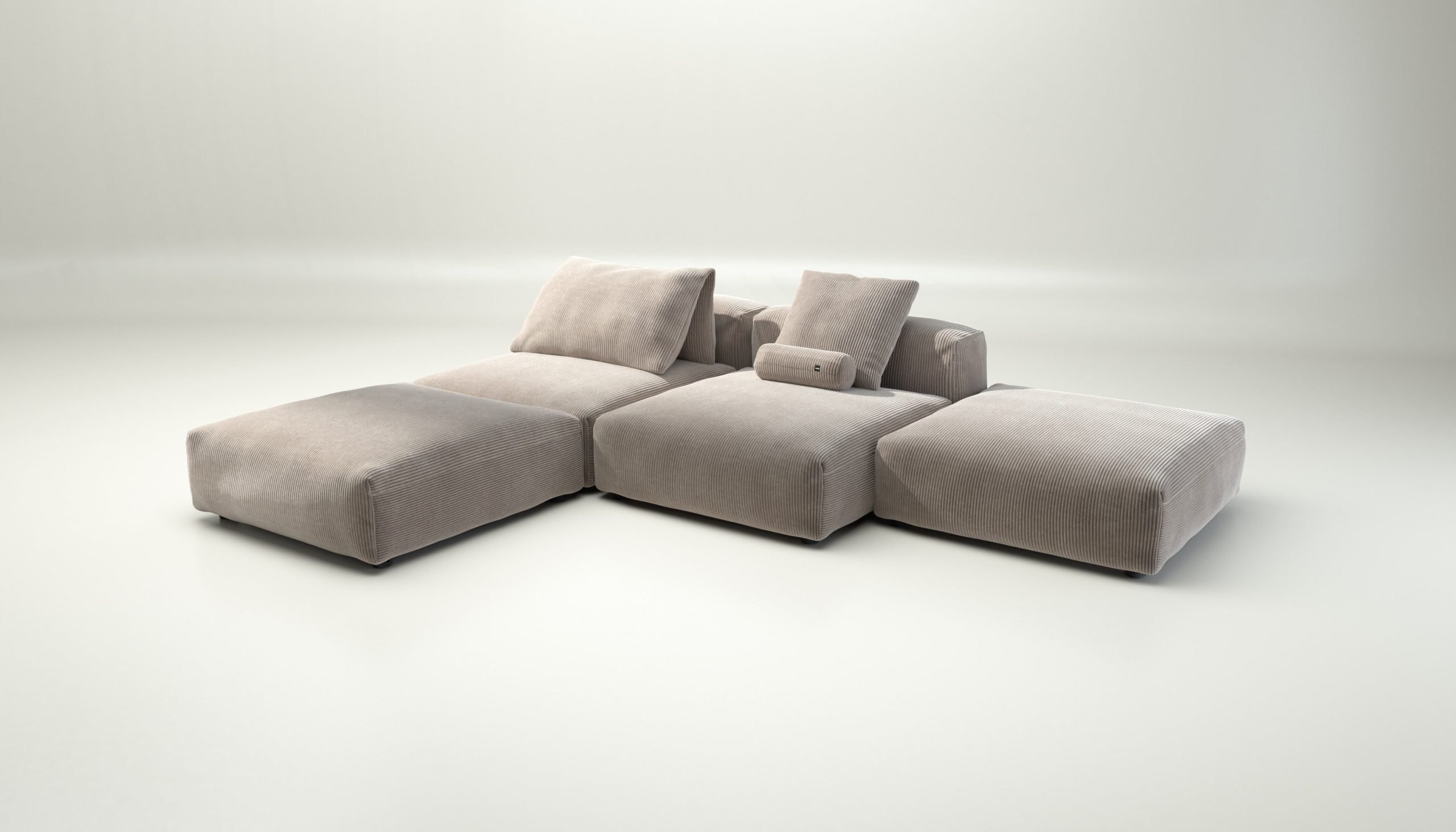 vetsak | Sofa Set 08 - Daybed - cord velour - platinum | Modular Sofa | 6 Seater | Outdoor Island | Double lounger