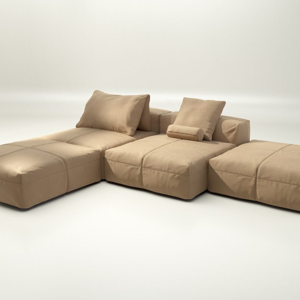 vetsak | Sofa Set 08 - Daybed - leather - beige | Modular Sofa | 6 Seater | Outdoor Island | Double lounger