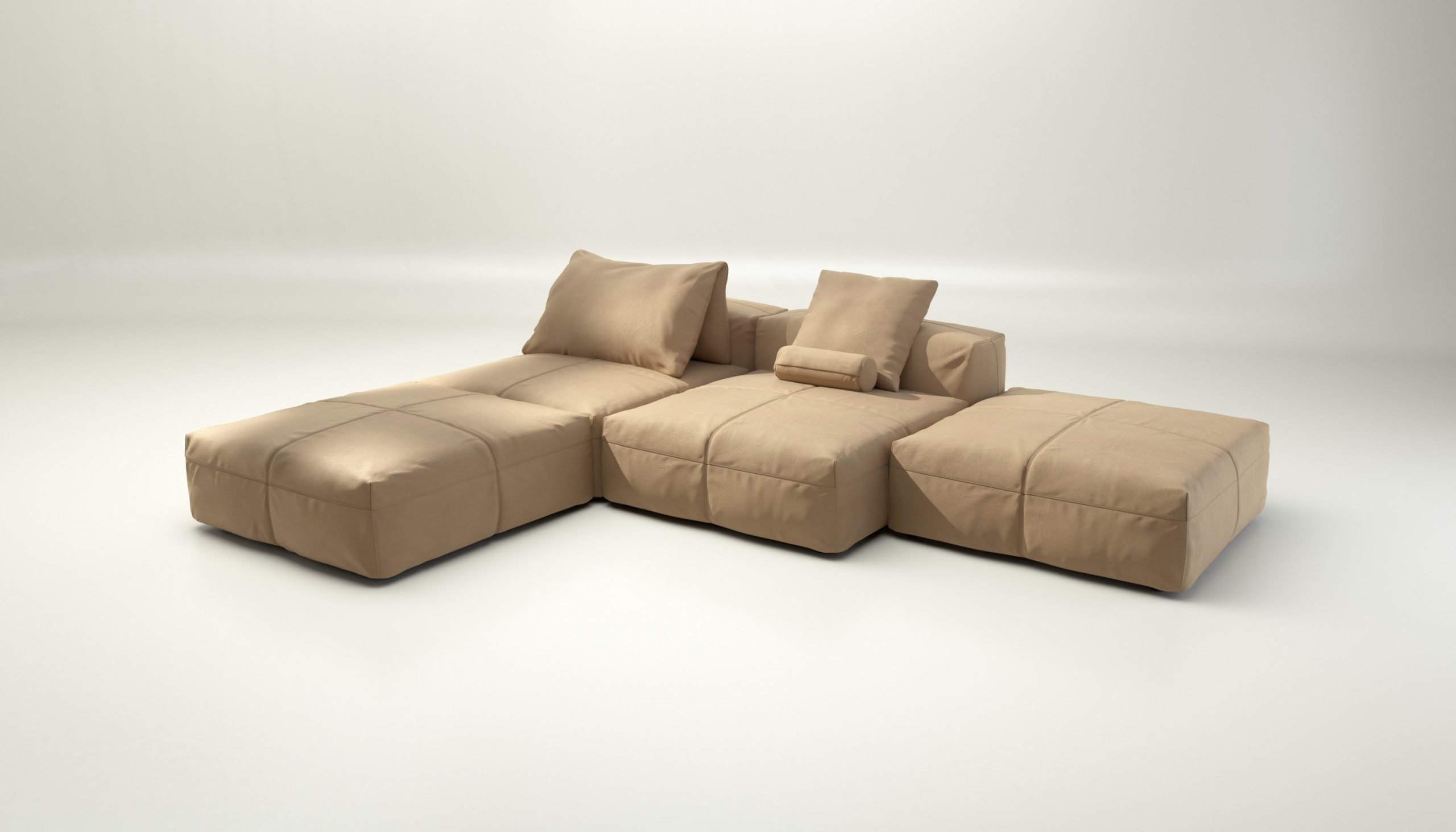 vetsak | Sofa Set 08 - Daybed - leather - beige | Modular Sofa | 6 Seater | Outdoor Island | Double lounger