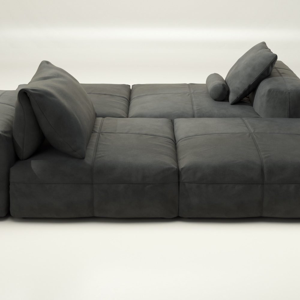 vetsak | Sofa Set 08 - Daybed - leather - dark grey | Modular Sofa | 6 Seater | Outdoor Island | Double lounger