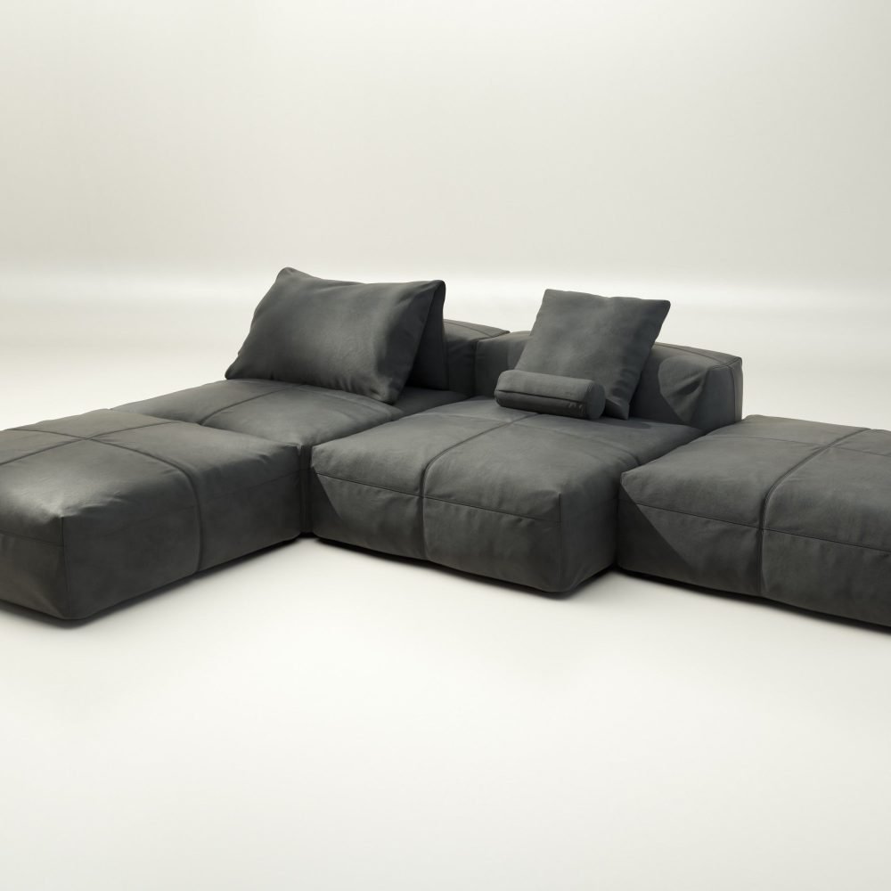 vetsak | Sofa Set 08 - Daybed - leather - dark grey | Modular Sofa | 6 Seater | Outdoor Island | Double lounger