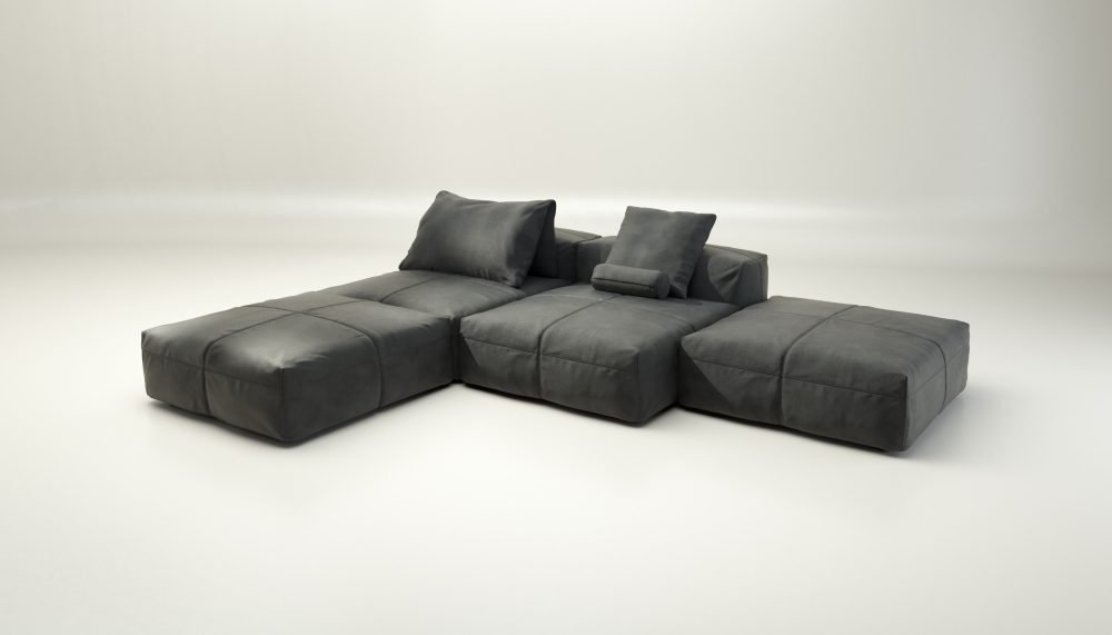 vetsak | Sofa Set 08 - Daybed - leather - dark grey | Modular Sofa | 6 Seater | Outdoor Island | Double lounger
