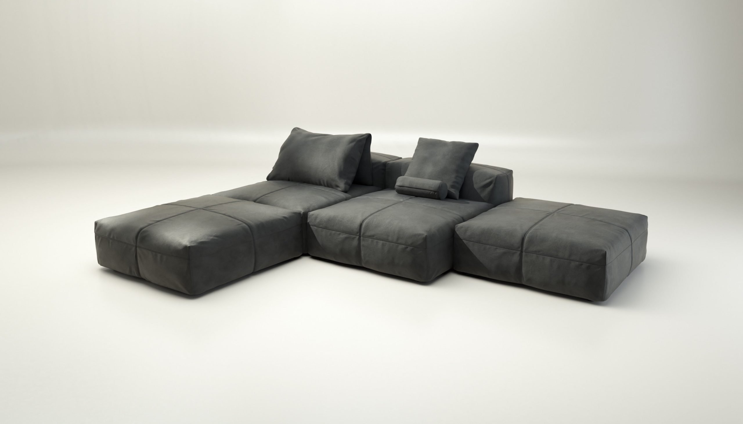 vetsak | Sofa Set 08 - Daybed - leather - dark grey | Modular Sofa | 6 Seater | Outdoor Island | Double lounger