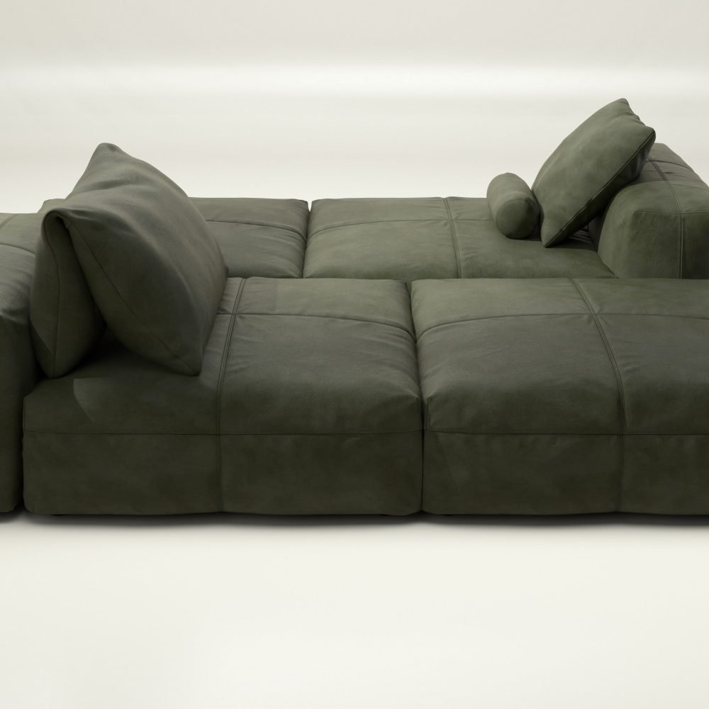 vetsak | Sofa Set 08 - Daybed - leather - olive | Modular Sofa | 6 Seater | Outdoor Island | Double lounger