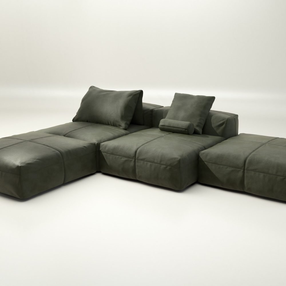 vetsak | Sofa Set 08 - Daybed - leather - olive | Modular Sofa | 6 Seater | Outdoor Island | Double lounger