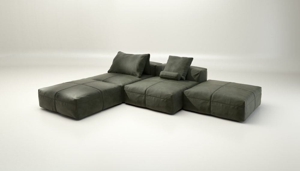 vetsak | Sofa Set 08 - Daybed - leather - olive | Modular Sofa | 6 Seater | Outdoor Island | Double lounger